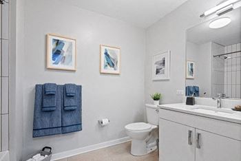 Renovated bathrooms with quartz counters